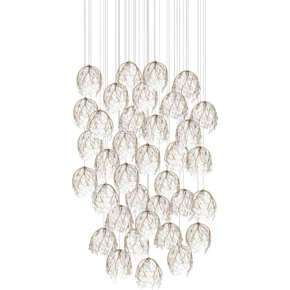 Banyan 36-Light Multi-Drop Pendant by Currey and Company in antique brass, clear, silver. Made from metal, glass in a modern style.