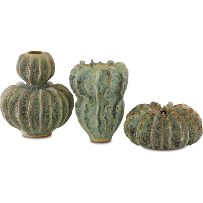 Sunken Boat Wings Vase by Currey and Company in moss green. Made from ceramic in a coastal style.