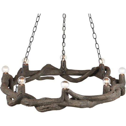 Dunmore Chandelier by Currey and Company in charbon de bois. Made from concrete, wrought iron in a cottage & farmhouse style.