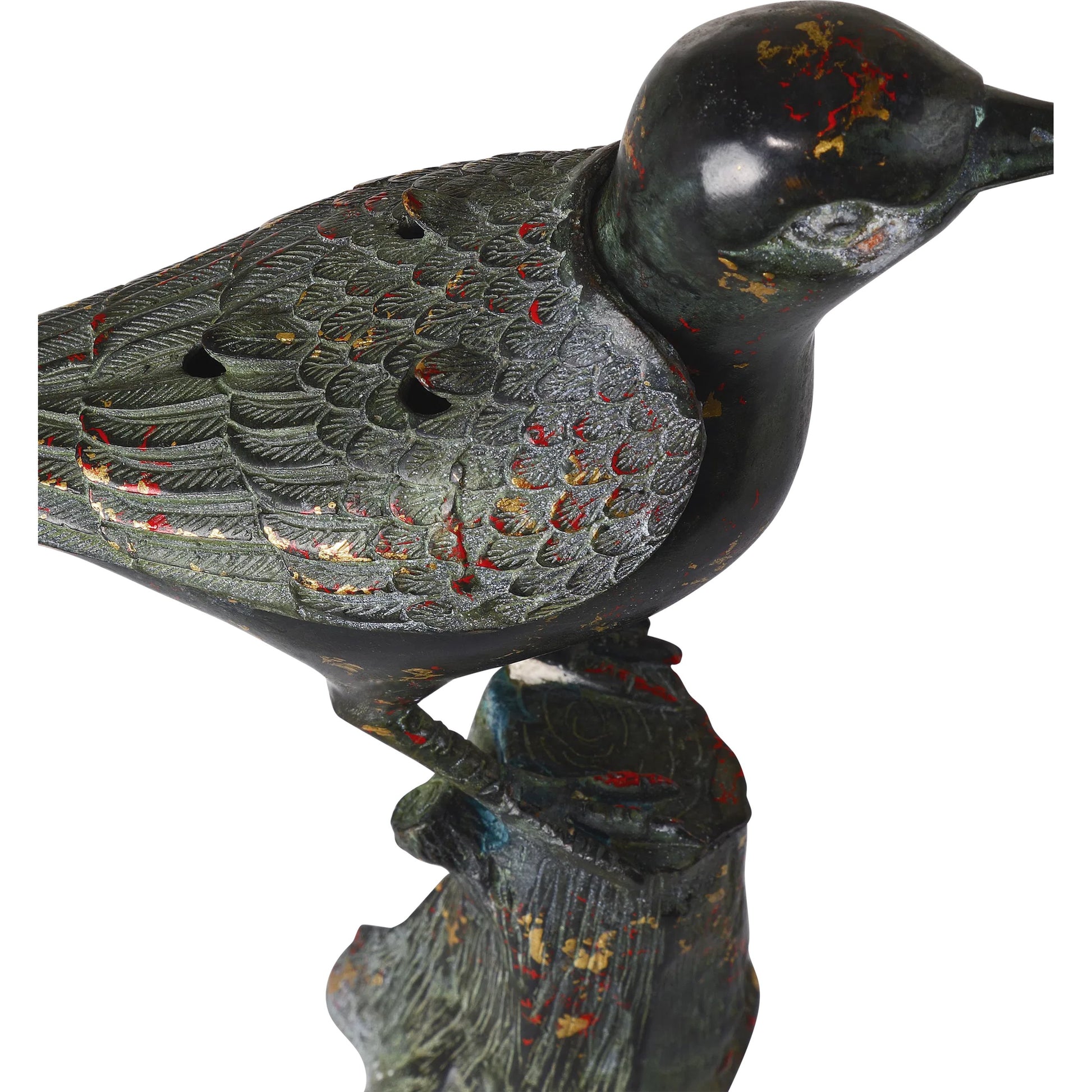 Han Dynasty Bird by Currey and Company in dark bronze. Made from bronze in a unique style.