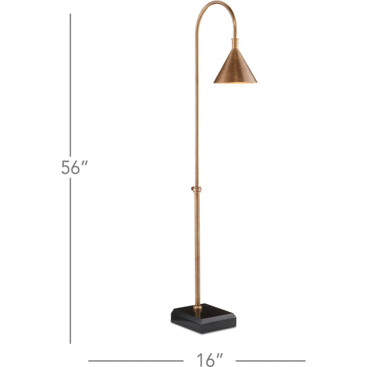 Vision Floor Lamp by Currey and Company in vintage brass, black. Made from brass, granite in a transitional style.