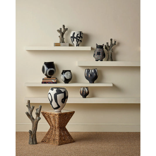 Inoue Vase by Currey and Company in black, off-white. Made from porcelain in a modern style.