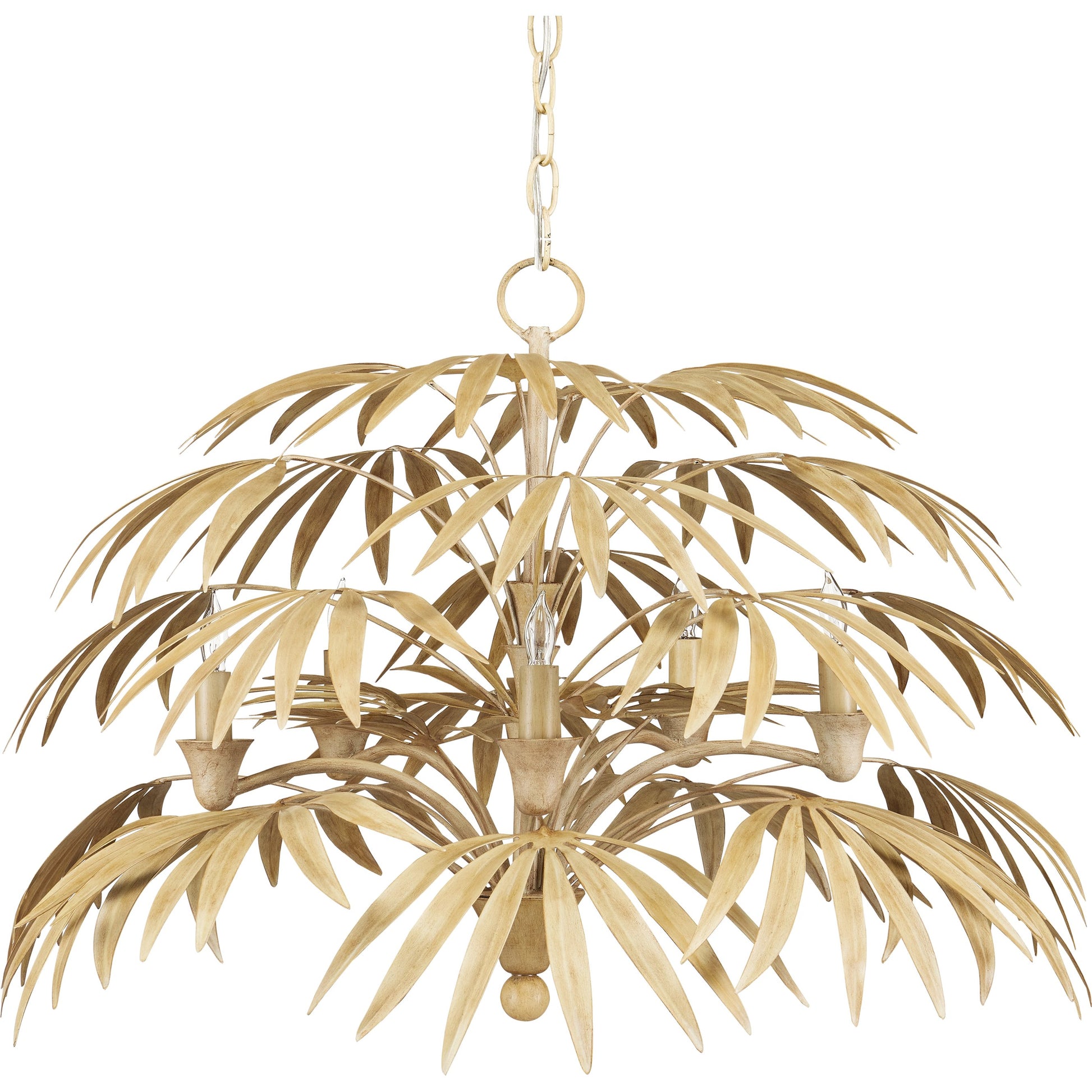 Calliope Chandelier by Currey and Company in coco cream. Made from wrought iron in a modern style.