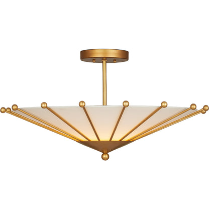 Epoch Semi-Flush Mount by Currey and Company in contemporary gold leaf, sugar white. Made from wrought iron in a modern style.