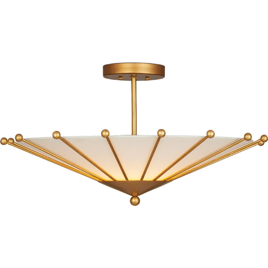 Epoch Semi-Flush Mount by Currey and Company in contemporary gold leaf, sugar white. Made from wrought iron in a modern style.