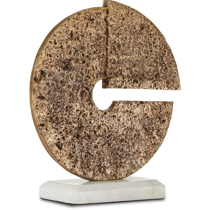 Daman Disc by Currey and Company in aged brass, white. Made from cast aluminum, marble in a transitional style.