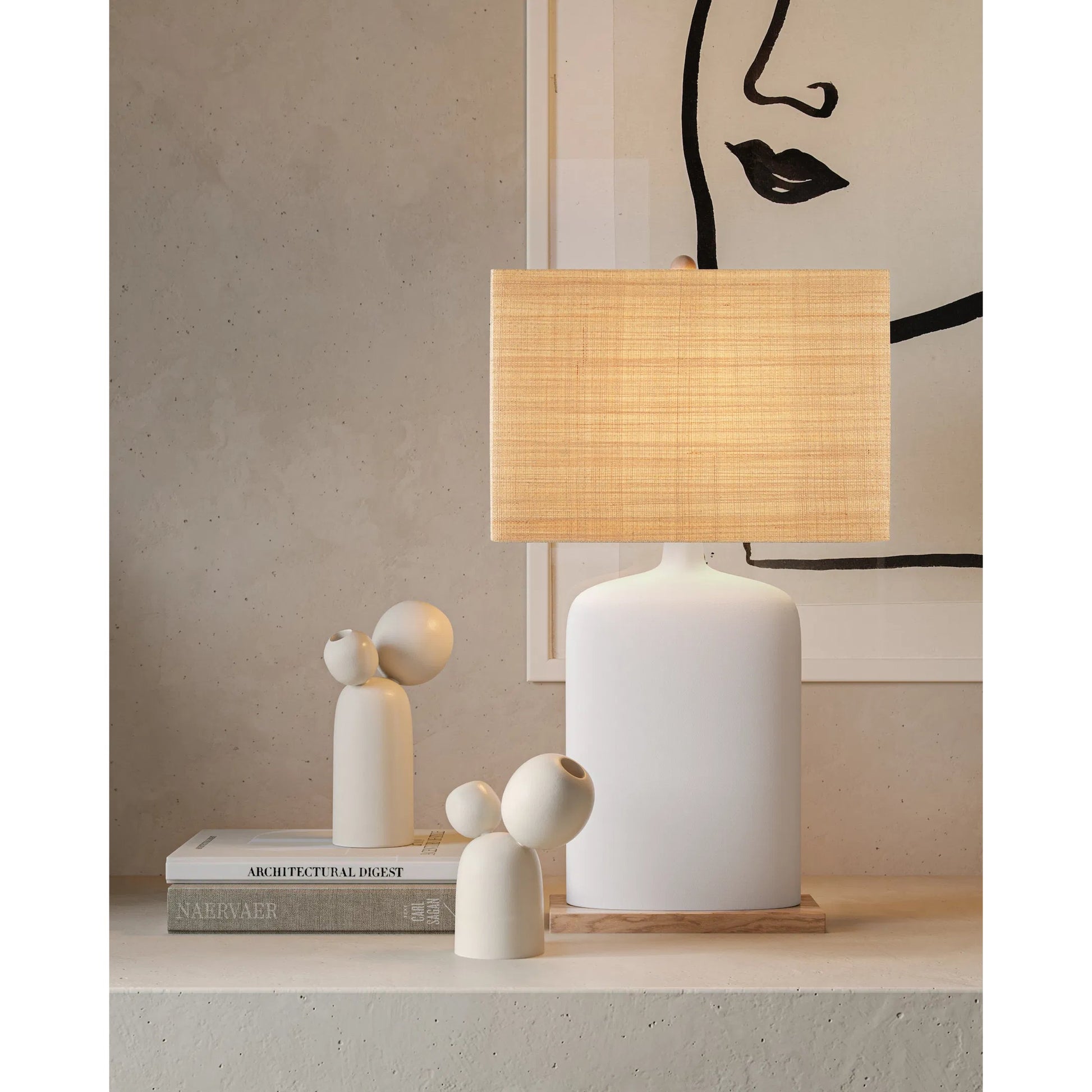 Ensemble Object Set by Currey and Company in ivory. Made from wood in a modern style.