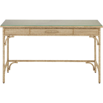 Olisa Rope Desk by Currey and Company in natural, brown carafe. Made from abaca rope, wood, wrought iron in a modern style.