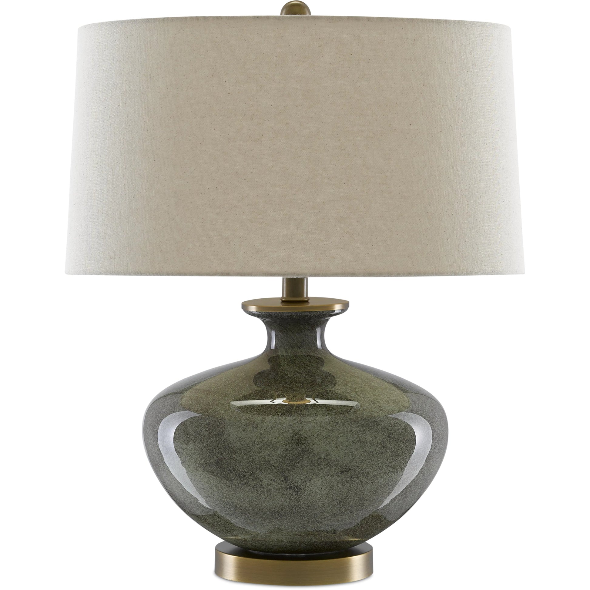 Greenlea Table Lamp by Currey and Company in dark gray, moss green, antique brass. Made from glass, metal in a transitional style.