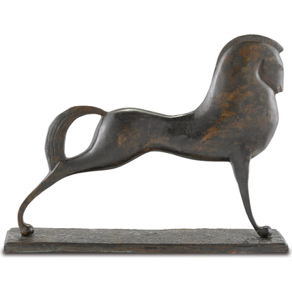 Assyrian Bronze Horse by Currey and Company in bronze. Made from cast bronze in a eclectic & global style.
