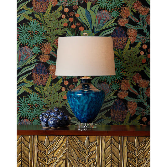 Sapphire Table Lamp by Currey and Company in blue, clear. Made from glass, optic crystal in a unique style.