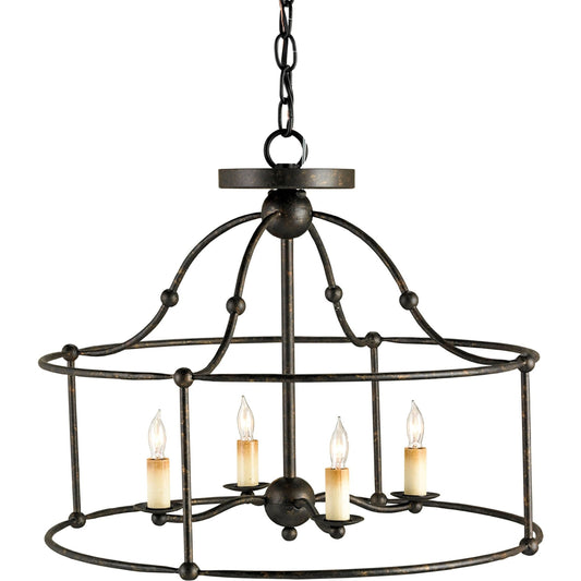 Fitzjames Pendant/Semi-Flush by Currey and Company in mayfair. Made from wrought iron in a traditional style.