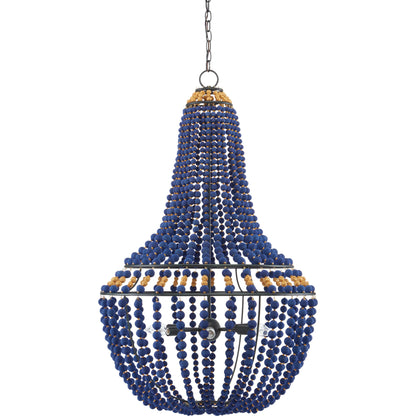 Penelope Chandelier by Currey and Company in beige, antique brass. Made from iron, fabric, brass in a coastal style.