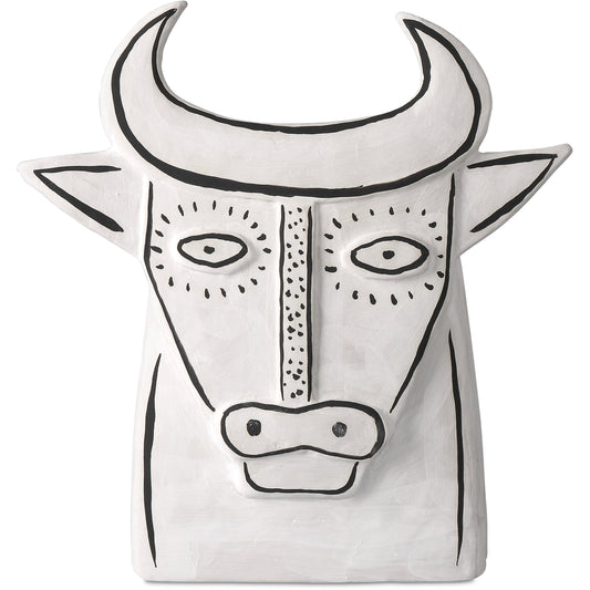 Thomas the Bull by Currey and Company in washed white, black. Made from porcelain in a eclectic & global style.