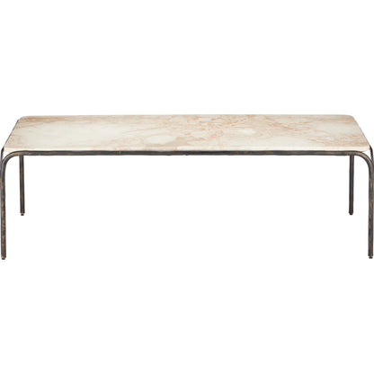 Crema Cocktail Table by Currey and Company in natural, bronze. Made from marble, iron in a modern style.