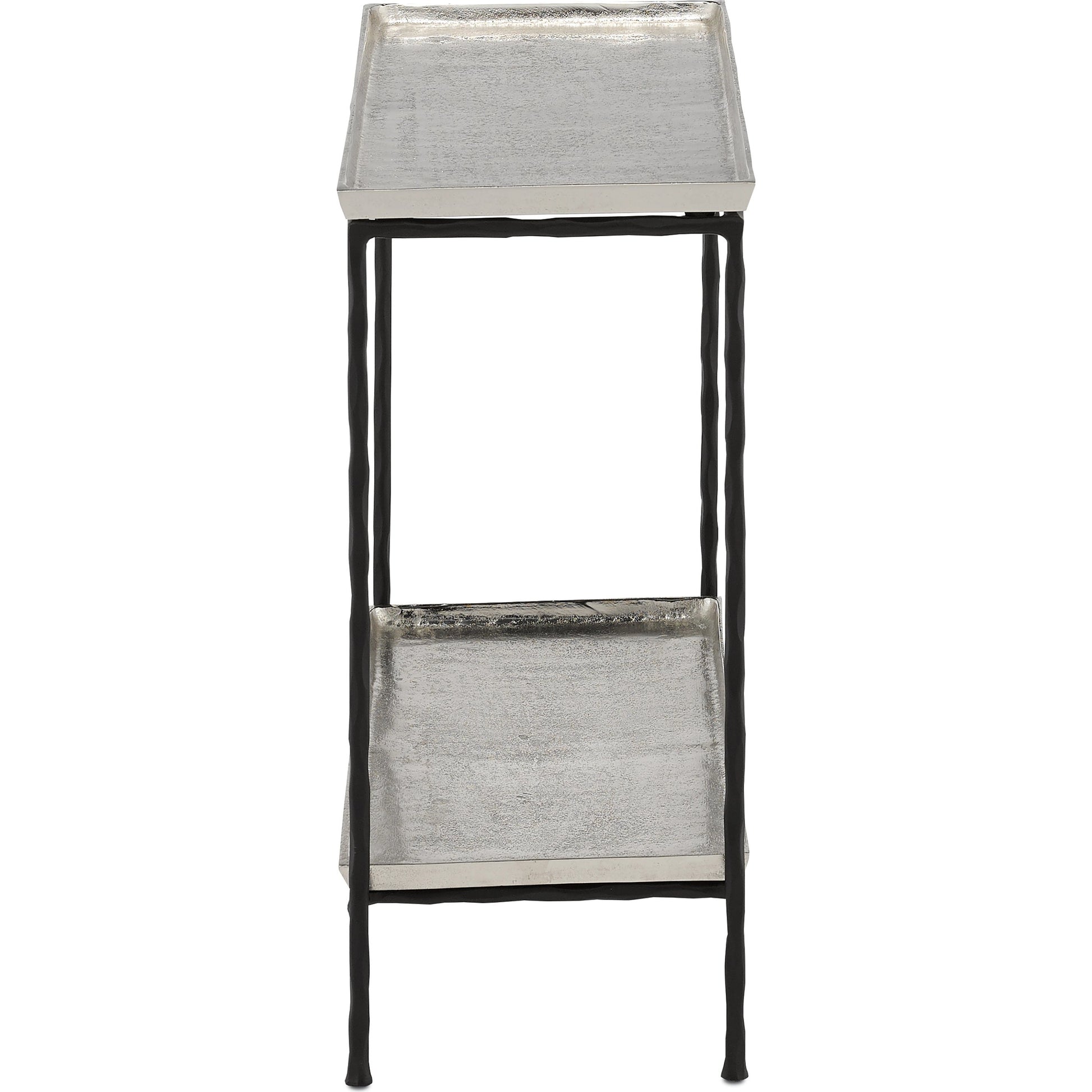 Boyles Brass Side Table by Currey and Company in antique brass, black. Made from cast aluminum, iron in a transitional style.