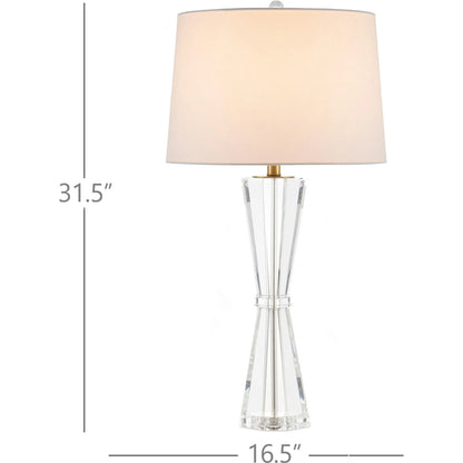 Duveen Table Lamp by Currey and Company in clear, polished brass. Made from optic crystal, metal in a modern style.
