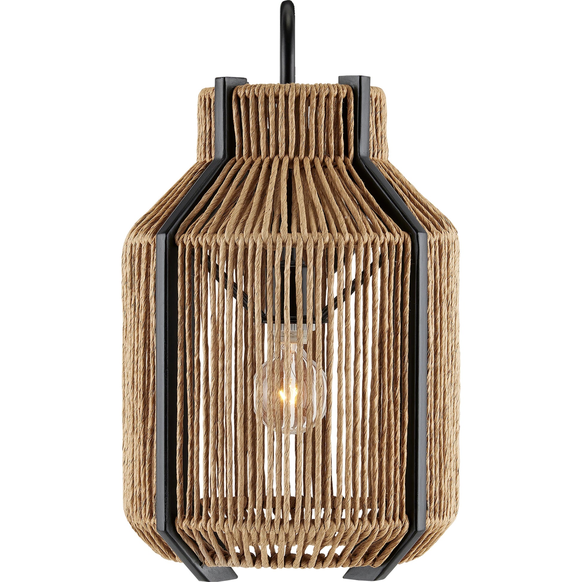 Mali Wall Sconce by Currey and Company in natural, satin black. Made from kraft paper twine, wrought iron in a coastal style.