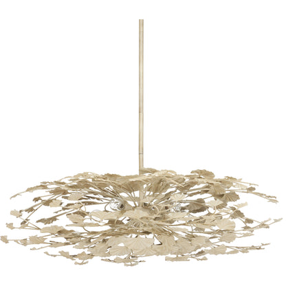 Maidenhair Cream Semi-Flush Mount by Currey and Company in antique pearl. Made from wrought iron in a modern style.