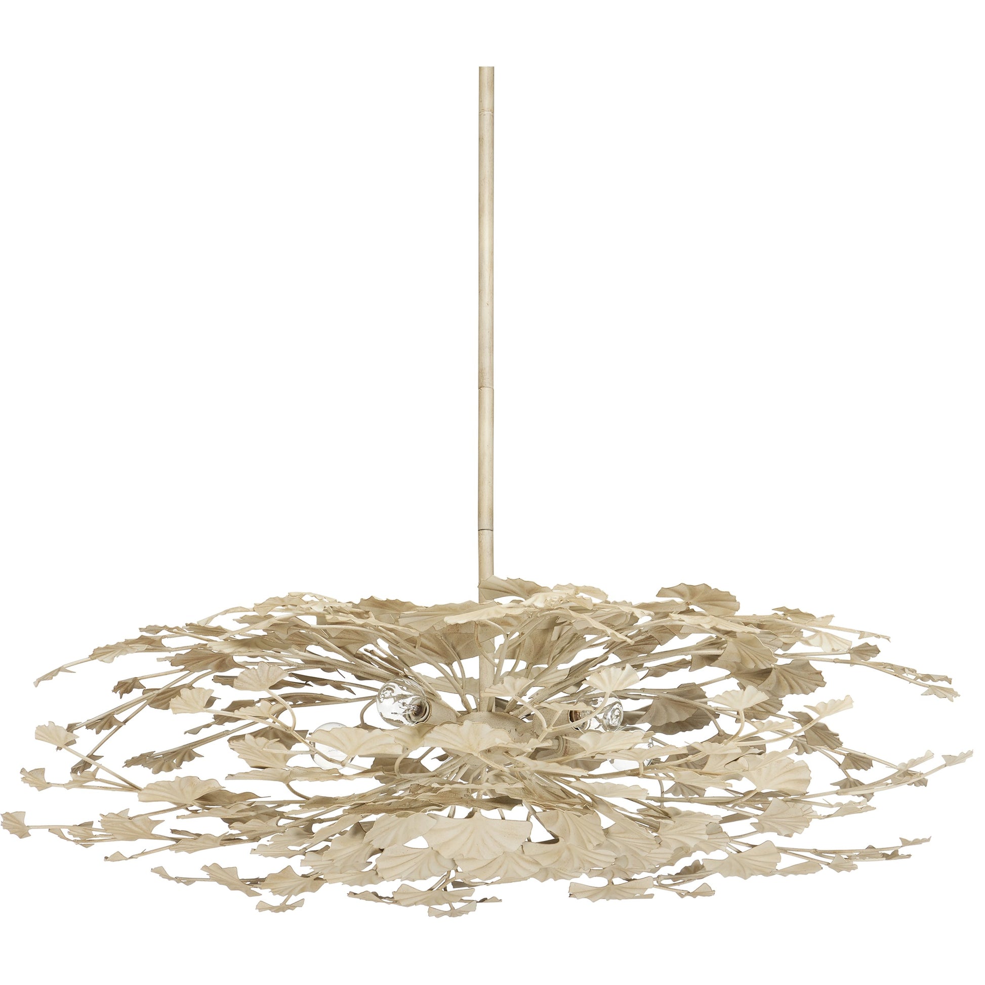 Maidenhair Cream Semi-Flush Mount by Currey and Company in antique pearl. Made from wrought iron in a modern style.