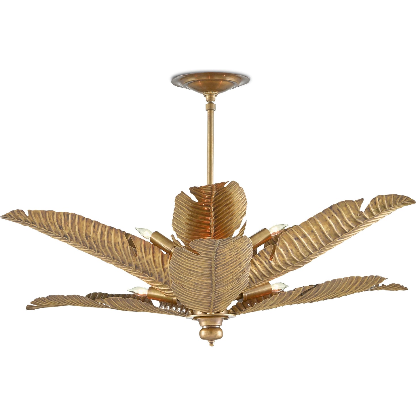 001 SR-768084 | Primary Silo | Tropical Semi-Flush by Currey and Company in vintage brass. Made from brass in a coastal style.