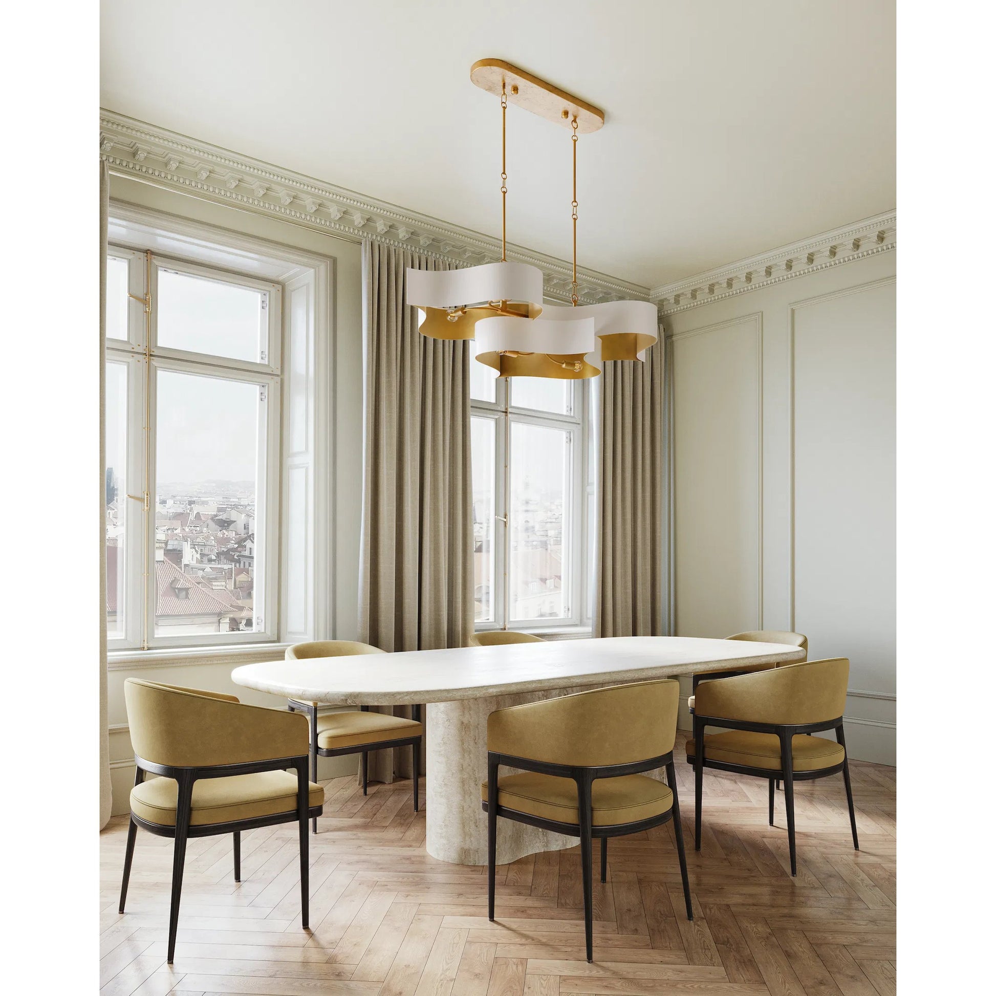 Grand Lotus Oval Chandelier by Currey and Company. Made from wrought iron in a modern style.