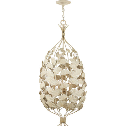 Maidenhair Cream Chandelier by Currey and Company in antique pearl. Made from wrought iron in a modern style.