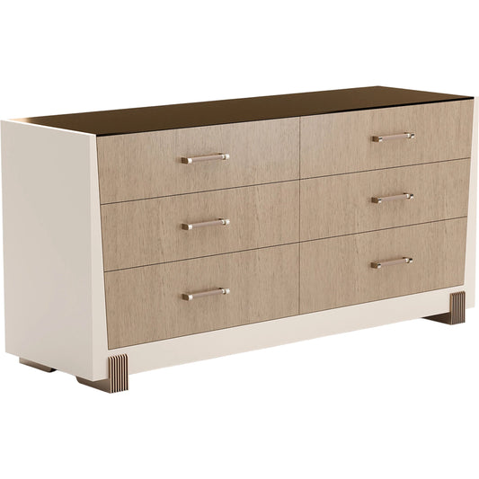 Counter Balance Dresser by Caracole in smoked bronze, cloud, brushed gold, chocolate koto. Made from metal in a modern style.