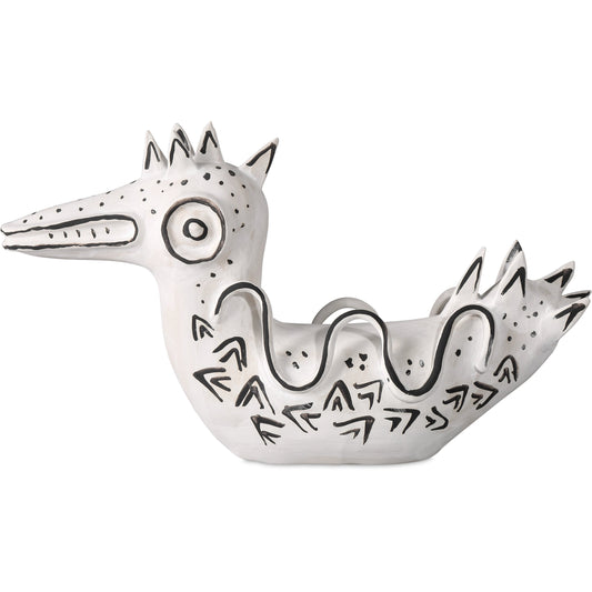 Eunice the Duck by Currey and Company in washed white, black. Made from porcelain in a eclectic & global style.