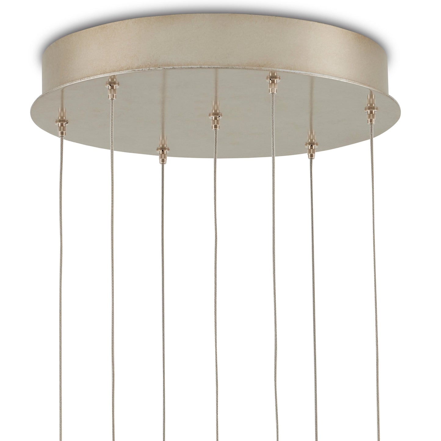 006 SI-1924135 | Additional Silo | Regatta Round 7-Light Multi-Drop Pendant by Currey and Company in cupertino, silver. Made from cupertino, iron, capiz shell in a modern style.