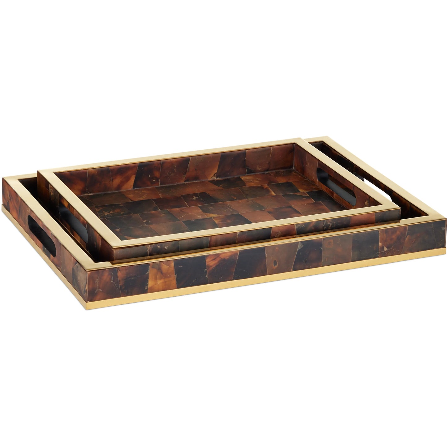 001 SI-2386994 | Primary Silo | Casey Brown Tray Set by Currey and Company in natural, brass. Made from pen shell, stainless steel, wood in a eclectic & global style.