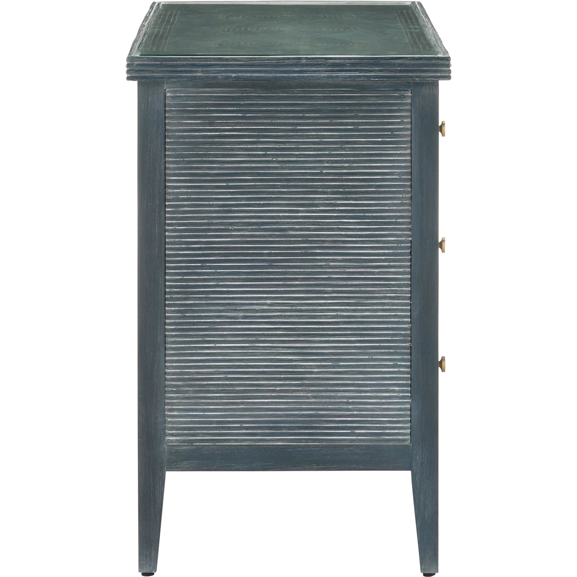 Santos 3-Drawer Chest by Currey and Company. Made from rattan, mahogany, glass, brass in a modern style.
