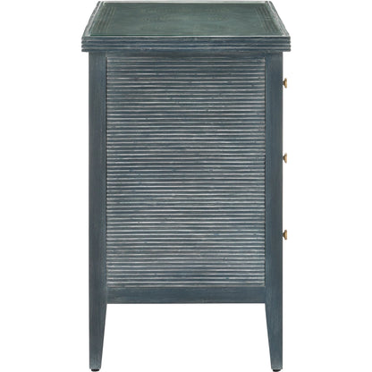 Santos 3-Drawer Chest by Currey and Company. Made from rattan, mahogany, glass, brass in a modern style.
