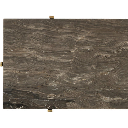 Flying  Side Table by Currey and Company in natural, gold. Made from cappuccino stone, iron in a modern style.