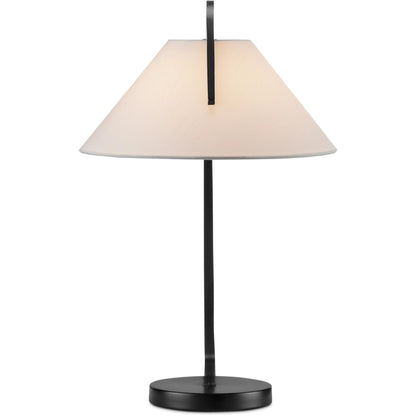 Frey Desk Lamp by Currey and Company in satin black, brushed brown. Made from metal in a transitional style.