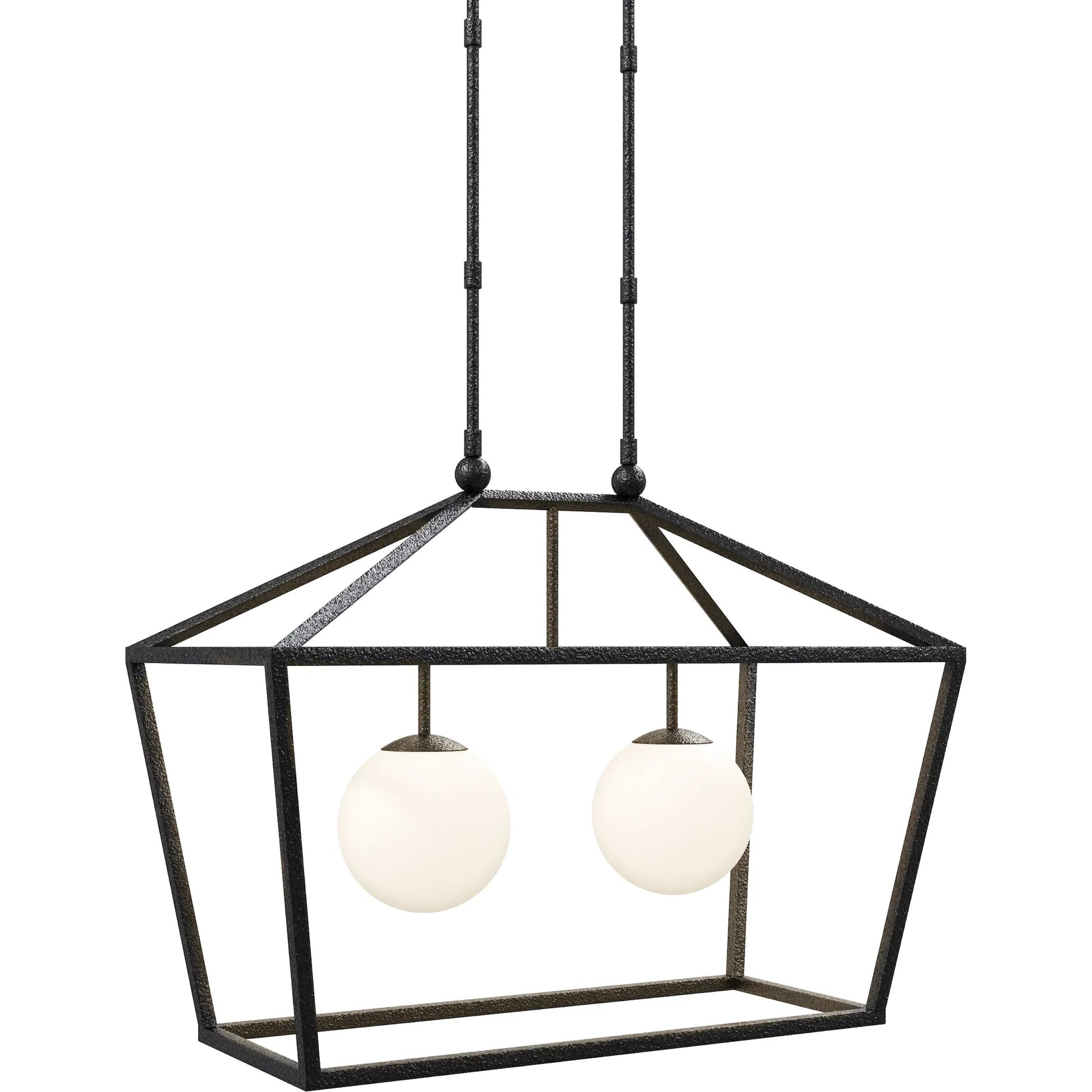 Denison Outdoor Lantern by Currey and Company in black, frosted white. Made from wrought iron, glass in a modern style.