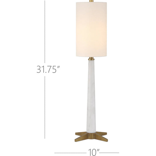 Munroe Table Lamp by Currey and Company in white, antique brass. Made from marble, metal in a unique style.