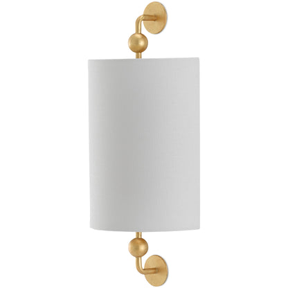 Tavey Wall Sconce by Currey and Company in contemporary gold leaf. Made from wrought iron in a transitional style.