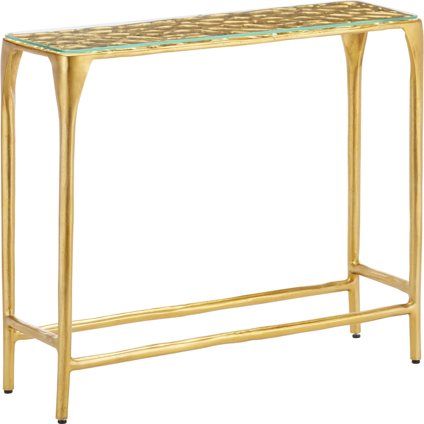 001 SI-2387052 | Primary Silo | Honeycomb Console Table by Currey and Company in gold, clear. Made from cast aluminum, glass in a modern style.