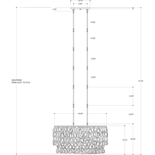 Stillwater Chandelier by Currey and Company in natural, black smith. Made from oyster shell, wrought iron in a coastal style.