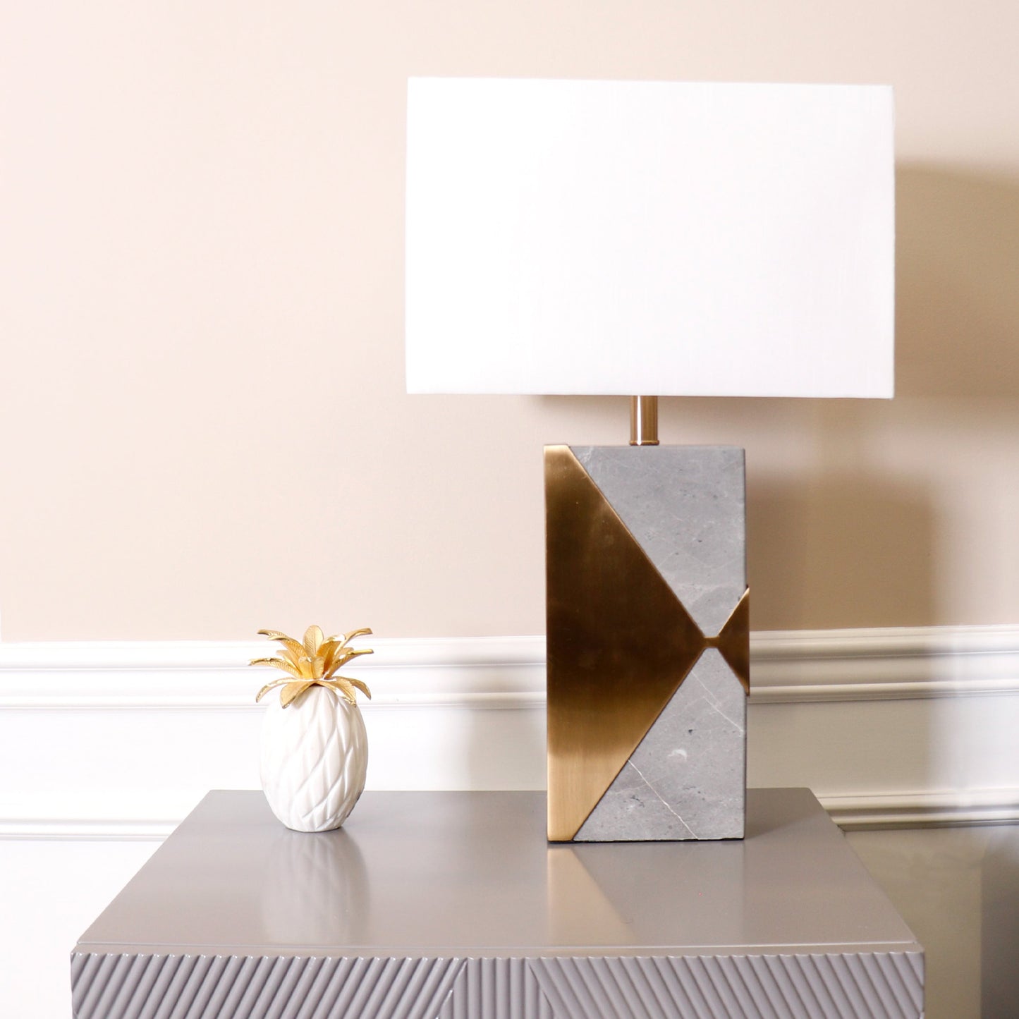 003 SR-785783 | Lifestyle | Triumph Table Lamp by Pasargad Home in gold and gray, gold. Made from marble in a modern style.