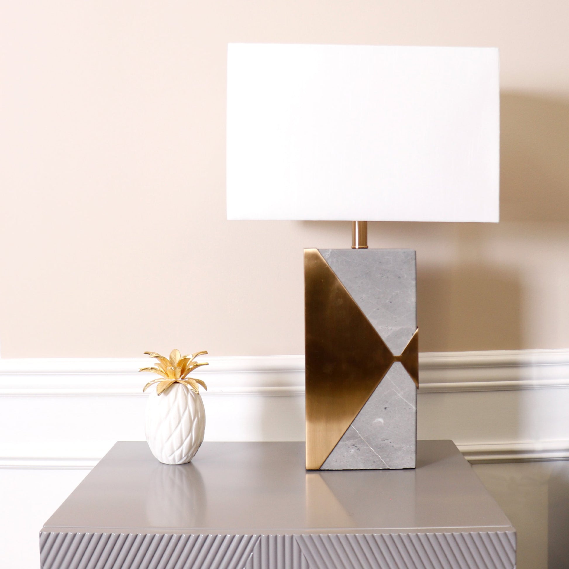 Triumph Table Lamp by Pasargad Home in gold and gray, gold. Made from marble in a modern style.