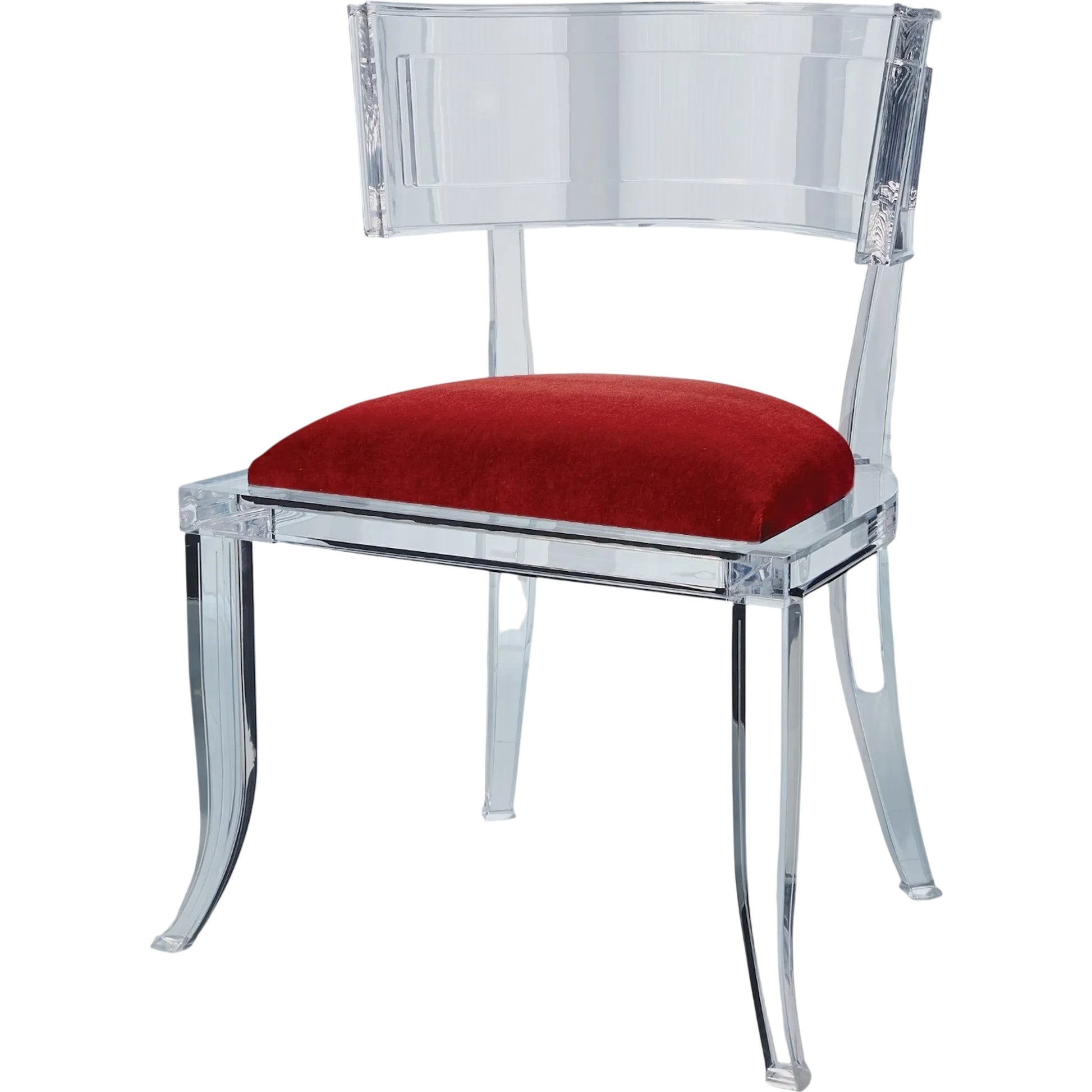 Klismos Acrylic Chair by Global Views in red, clear and clear acrylic. Made from unique in a eclectic & global style.