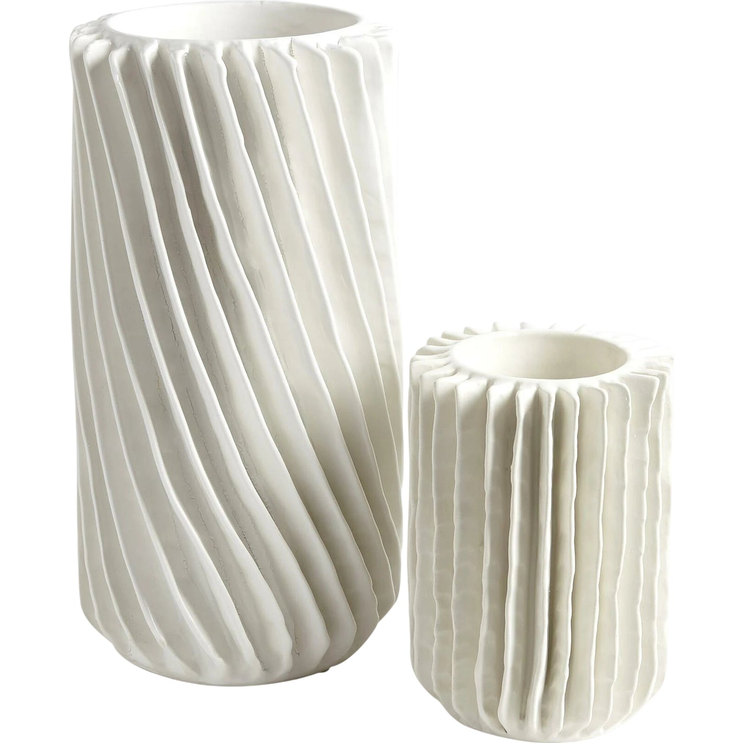 001 SR-827954,SR-827955 | Primary Silo | Radiator Swirl Vase by Global Views in matte white. Made from ceramic in a eclectic & global style.
