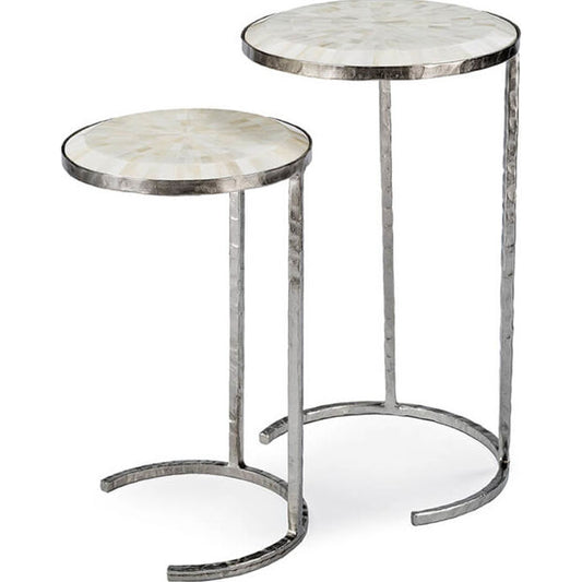 Bone Veneer Nesting Tables by Regina Andrew in nickel and polished nickel. Made from steel in a modern style.