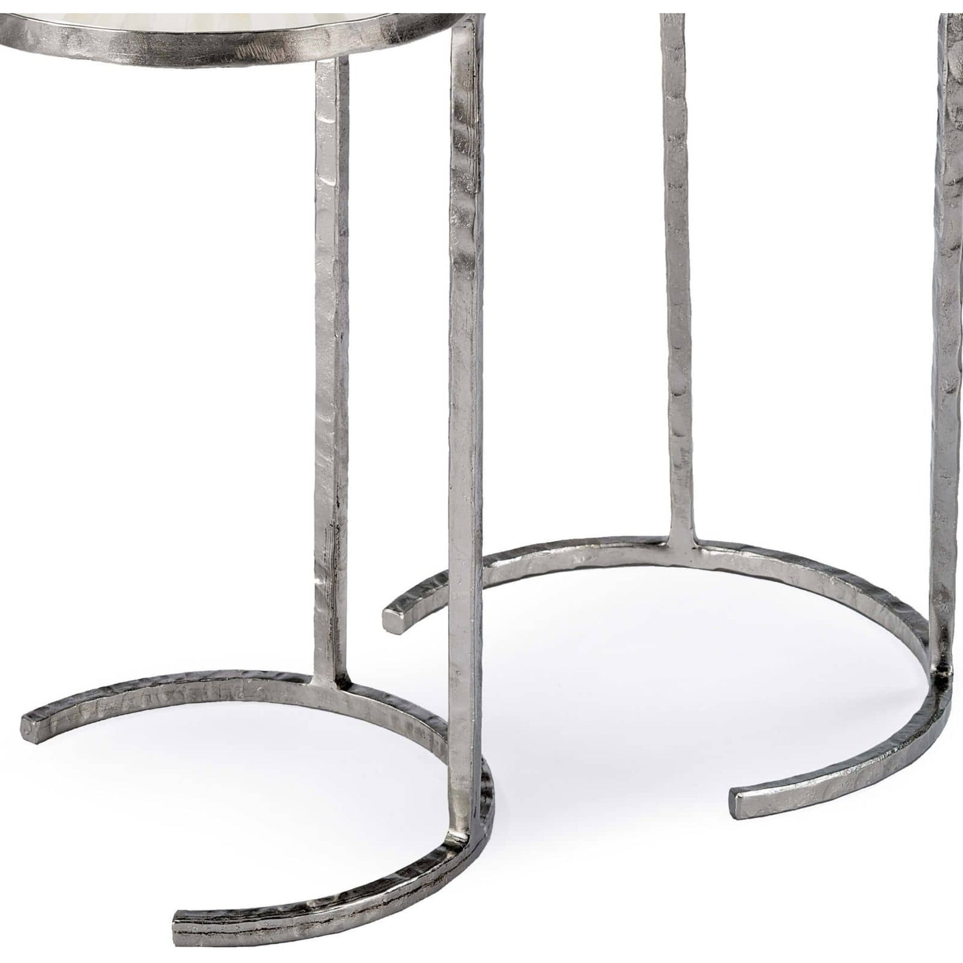Bone Veneer Nesting Tables by Regina Andrew in nickel and polished nickel. Made from steel in a modern style.
