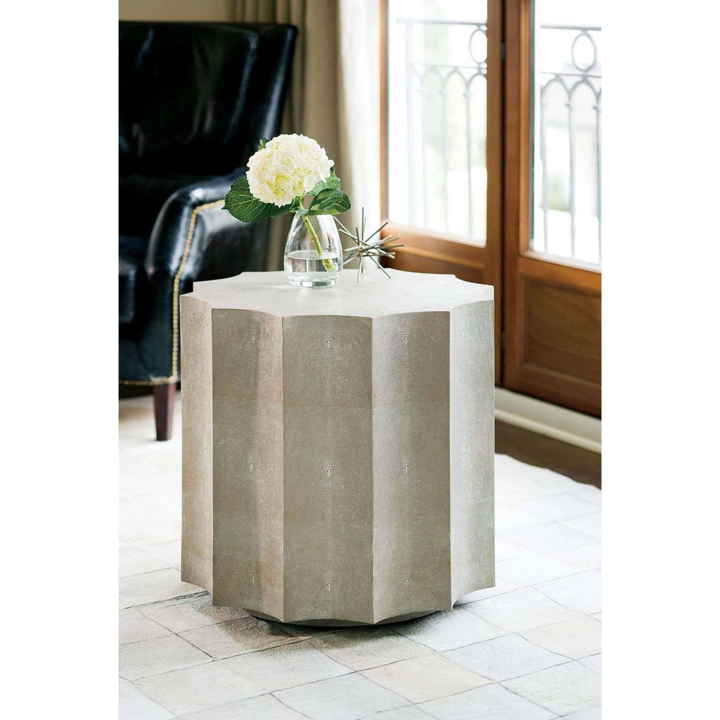 007 S-287053 | Lifestyle | Marilyn Shagreen Scalloped Table by Regina Andrew in gray and ivory gray. Made from mdf in a modern style.