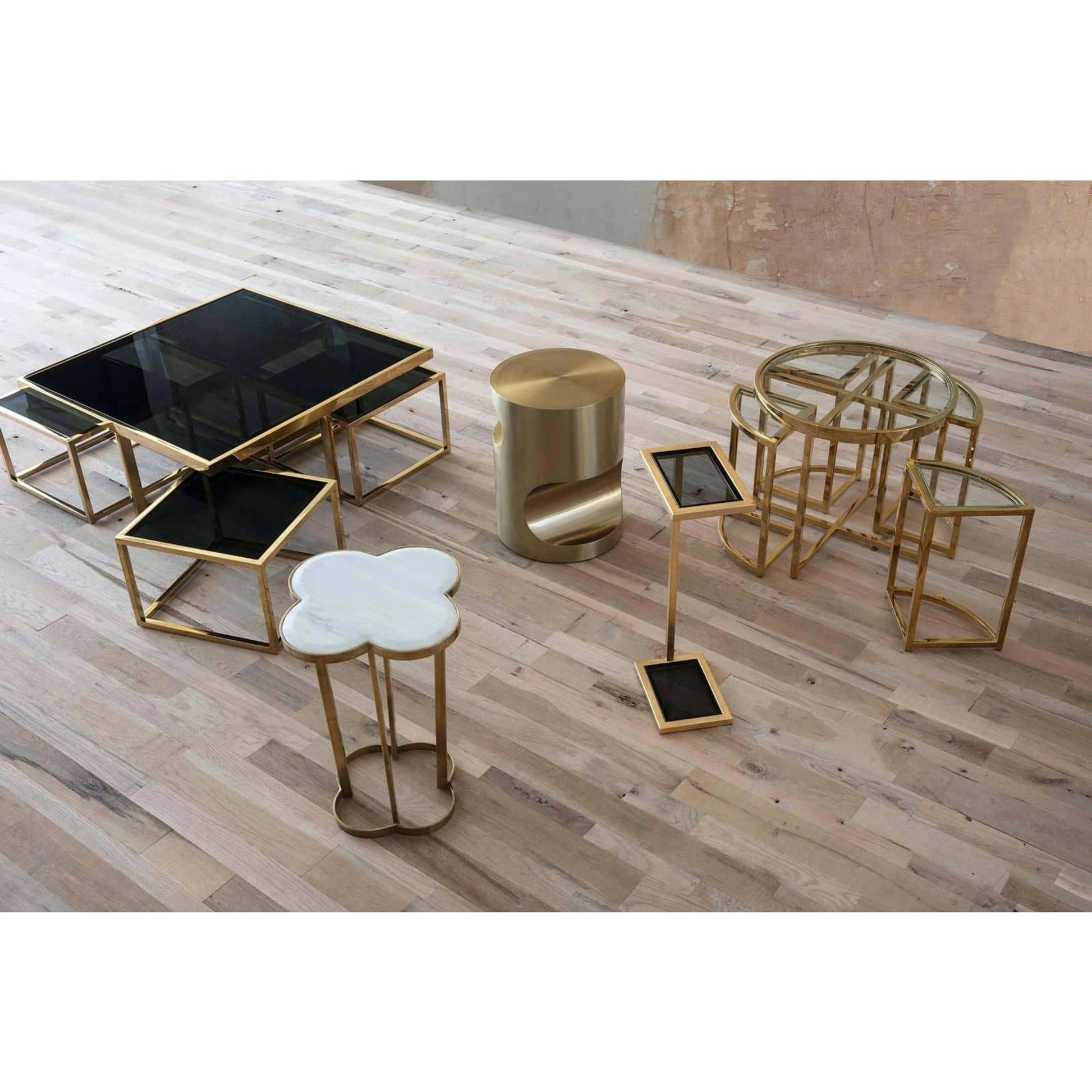 Liam Drink Table by Regina Andrew in gold and gold leaf. Made from steel in a transitional style.