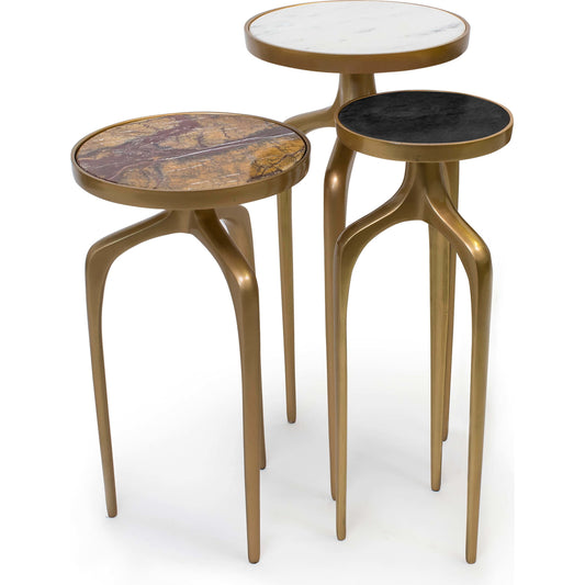 Mixer Tables Set by Regina Andrew in brass and natural brass. Made from aluminum in a eclectic & global style.