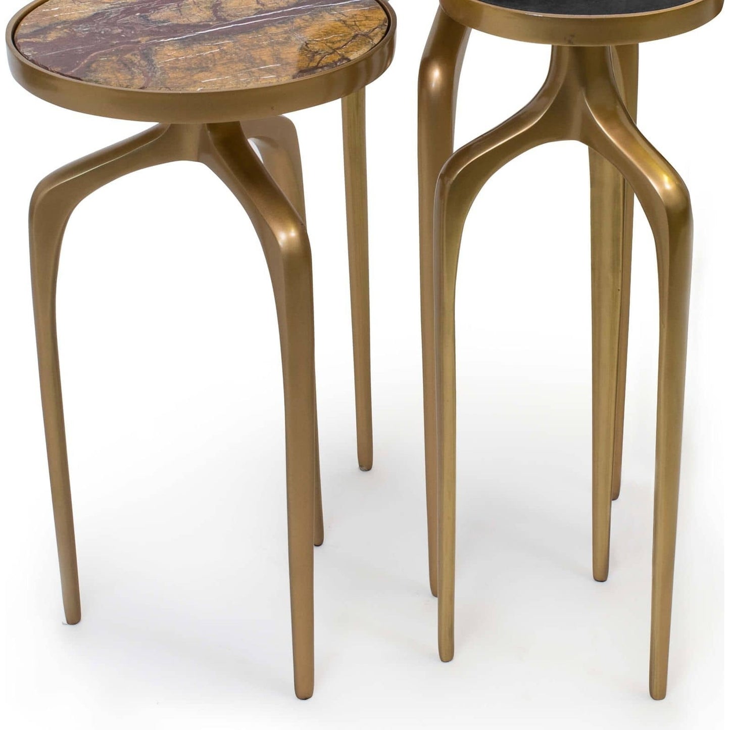 004 S-341631 | Closeup | Mixer Tables Set by Regina Andrew in brass and natural brass. Made from aluminum in a eclectic & global style.